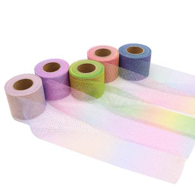 25Yards/roll 6cm Silver Glitter Dot Rainbow Tulle Mesh Ribbon DIY Headwear Organza Fabric Tutu Dress Baby Shower Party Supplies