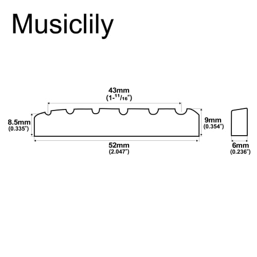 Musiclily Sattel mit flachem Boden aus Knochen mit Kerben für 6-saitige klassische Gitarre, DJ-03, 52x6x9/8,5mm (2er-Pack)