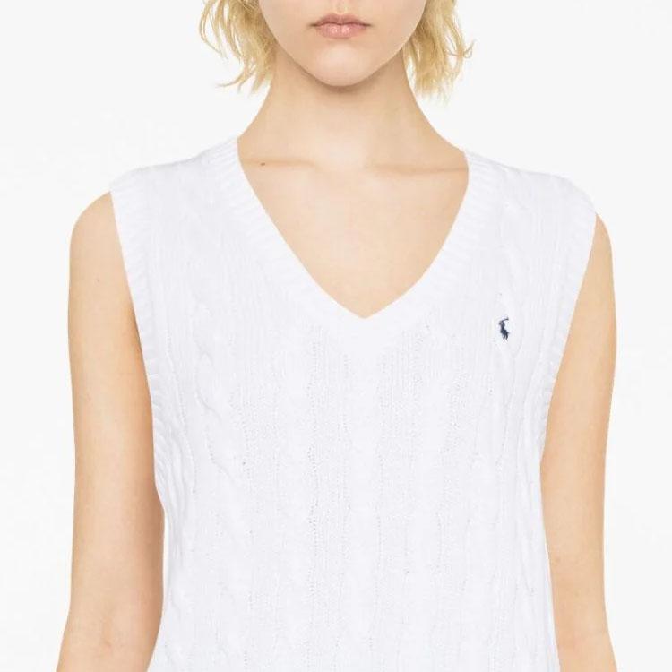 Polo Ralph Lauren SS23 Solid Color Small Logo Embroidered V-Neck Pullover Knit Vest Women Tops White 211906205-001