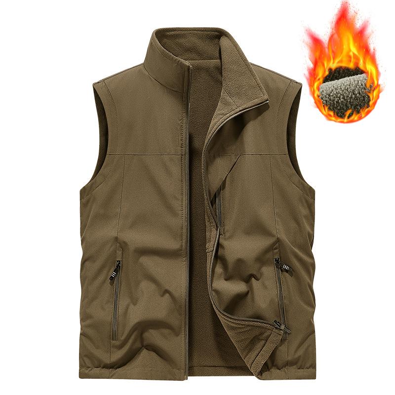 

Men Winter Fleece Warm Vest Outdoor Windproof Waistcoat Stand Collar Double-Sided Vest Male 5XL кавовий