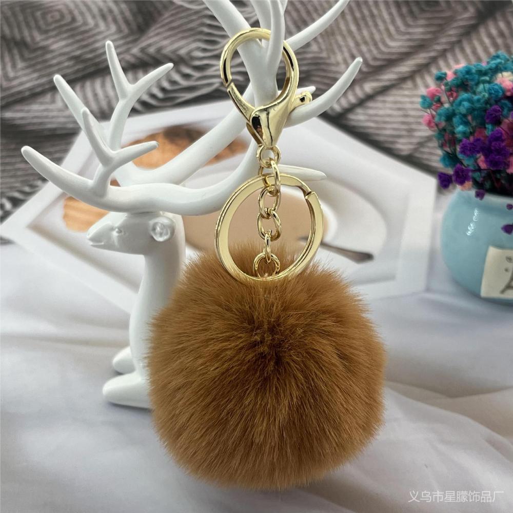 

Пухнастий кролячий хутряний брелок з м ячиком з помпонами та совою, брелок для ключів, автомобільний брелок, тримач, брелок, аксесуар для жіночої сумки 1pcs коричневий