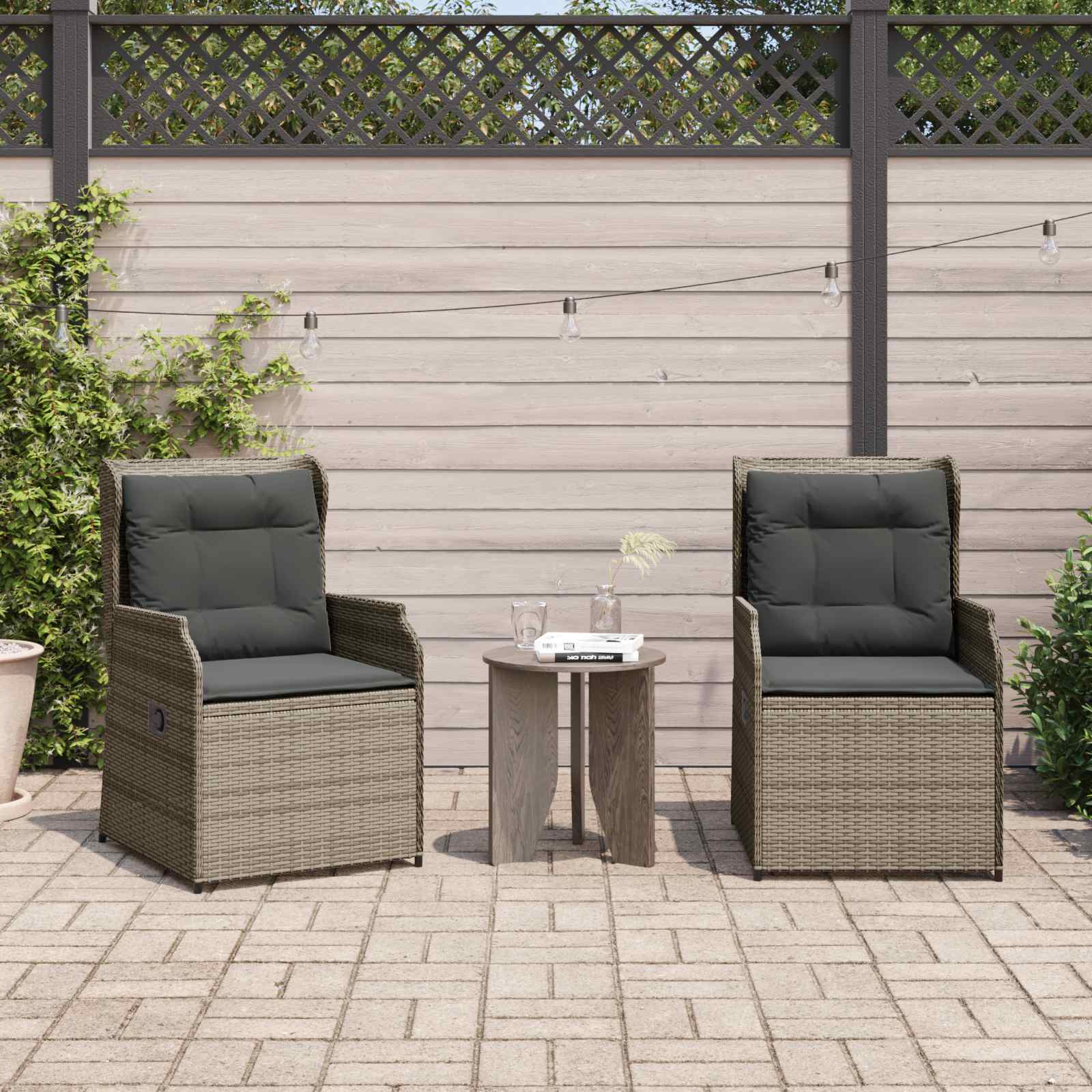 vidaXL Garden Bench Set 2 pcs Grey Poly Rattan