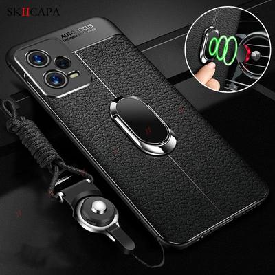 Custodia per telefono con anello magnetico con texture in pelle Litchi per Xiaomi POCO X5 Pro 5G Custodia morbida per cordino in silicone Lychee per Poco X4 M4 Pro F4 GT X3 NFC