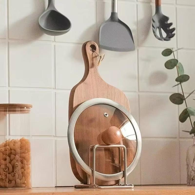 Stainless Steel Multi Slot Pot Lid Cutting Board Holder Countertop Storage Rack for Home Kitchen Utensil Organization