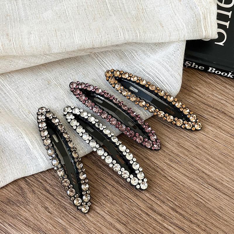 2pcs/set Rhinestone Hair Clips Long Barrettes Colorful Crystal Oval Geometric Side Pins Bling Hairpin Women Hair Accessories
