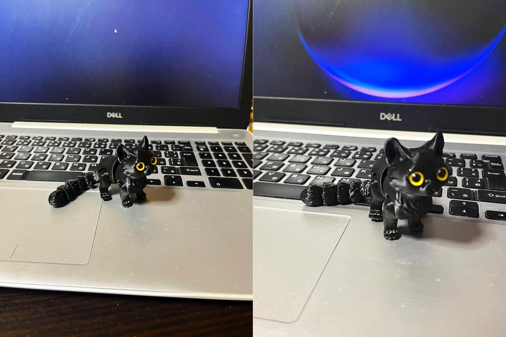 Black Cat Figurine, Articulated, Miniature Size, 12cm Total Length, Desktop Display Animal Toy [Used]
