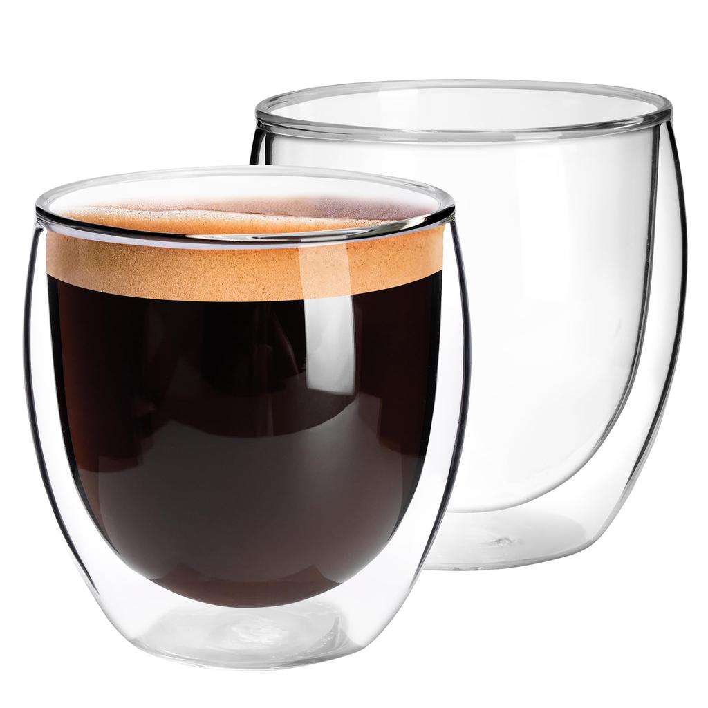 GIFT GARDEN Glass Cup Tumbler 250ml Cold and Hot Double Wall Glass Microwave Safe Set of 2