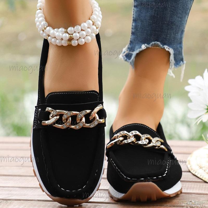 Soft Sole Slip-on Women's Loafers Fashion Chain Decors Anti-slip Casual Shoes for Women Office Ladies Comfortable Flat Footwear