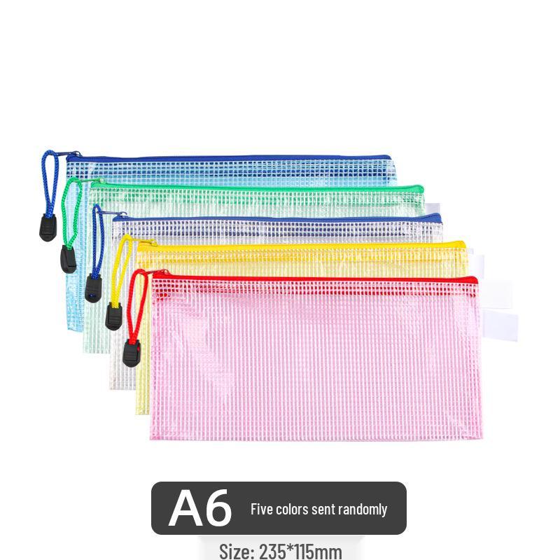 A4 Waterproof Mesh Zipper File Bag - Transparent, PVC, Handheld, Office & Student Stationery.