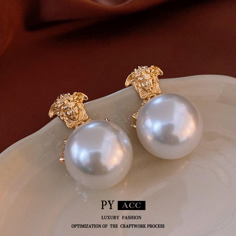 Vintage Französische Perlenporträt Sterling Silber Ohrstecker