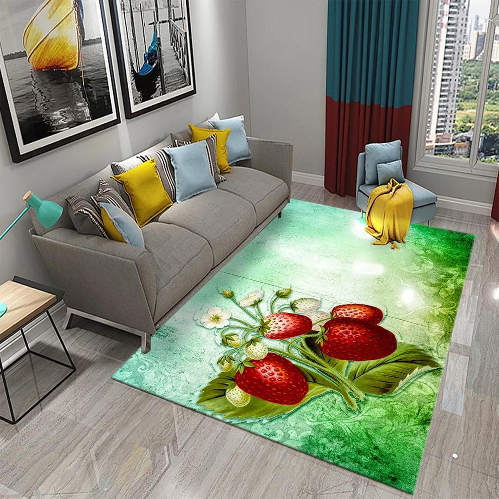 Strawberry Carpet Fresh Fruit Rug Kitchen Doormat Living Room Bedroom Floor Rug Bathroom Non-slip Foot Mat Entrance Hall Carpet