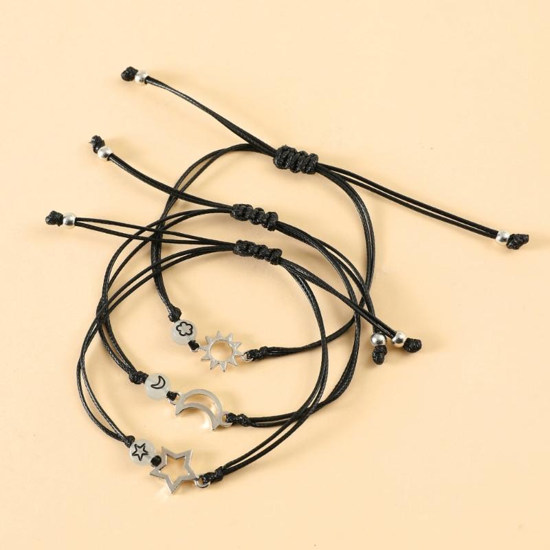 Måne Sol Stjärna Ljusande Pärlarmband Relationsflätade Armband Justerbara Vänskaps Smycken för 3 Bästa Vänner