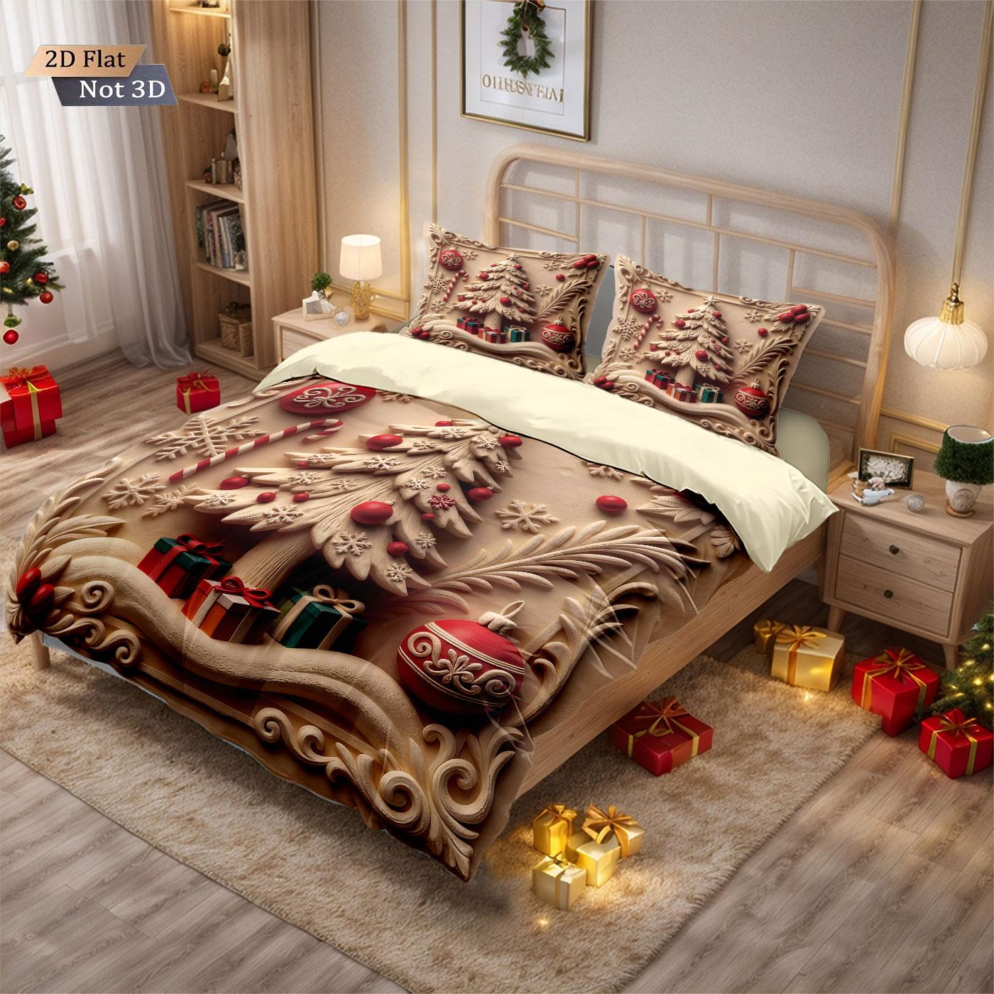 

3pcs imitation relief Christmas tree print coreless duvet set, multi size bedroom bedding, holiday decoration, machine washable 135x200cm-EU-Single&set
