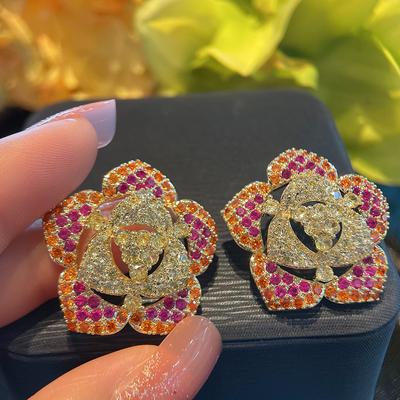 Spring And Summer Gradual Change Color Zircon Flowers Heavy Industry Earrings Temperament Celebrity Personality High-End Stud Earrings