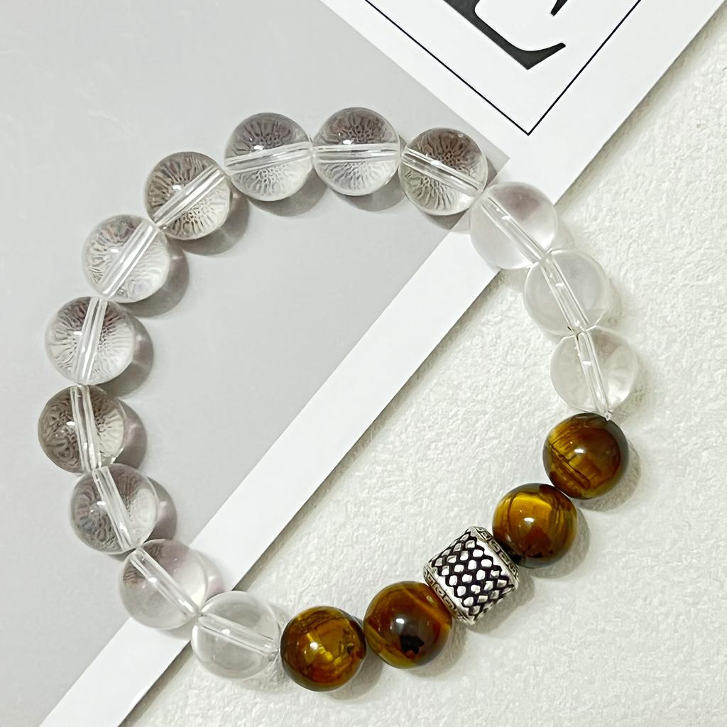 Crystal Beaded Bracelet for Women Natural Tiger Eye Stone 10mm Round Beads Bangle DIY Beading Jewelry Gifts