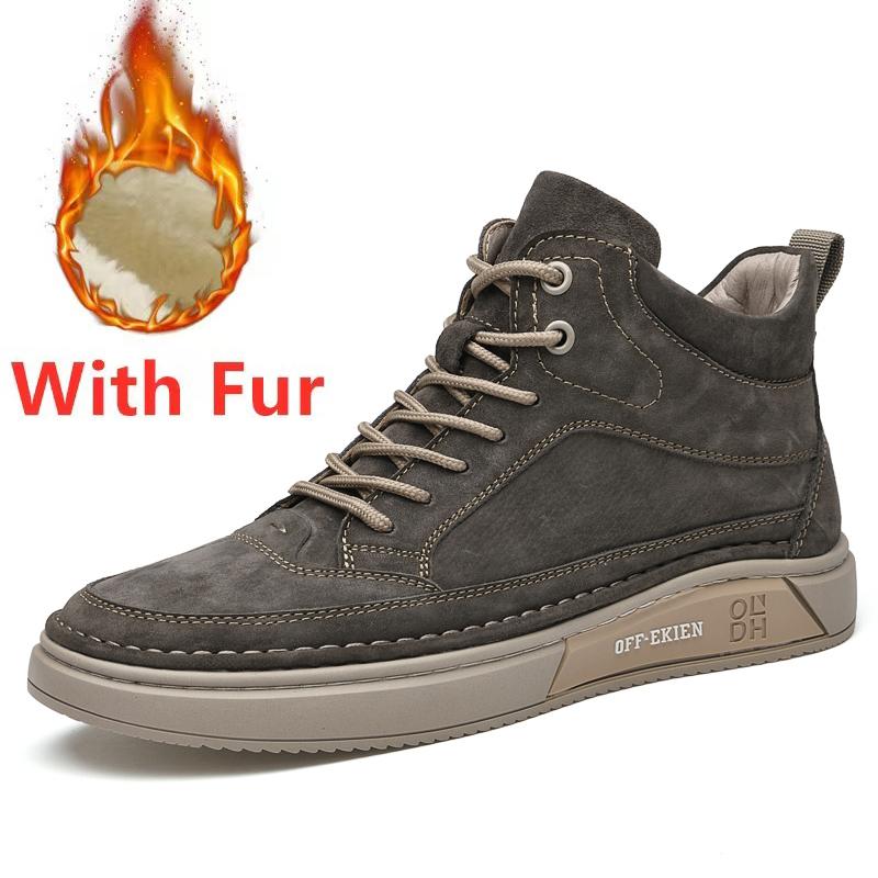 

Fashion Luxury Brand Vulcanized Sneakers Men Genuine Leather Shoes High Top Man Trainers New Casual Mens Walk Footwear Warm Winter Boots 45