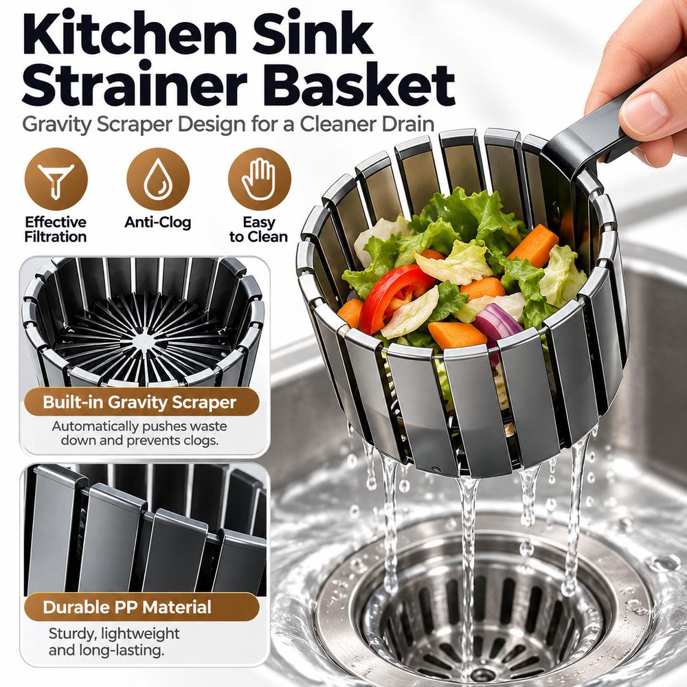 Gravity Scraper Sink Strainer Basket Handle Drain Filter Basket New Sink Waste Strainer Washbasin