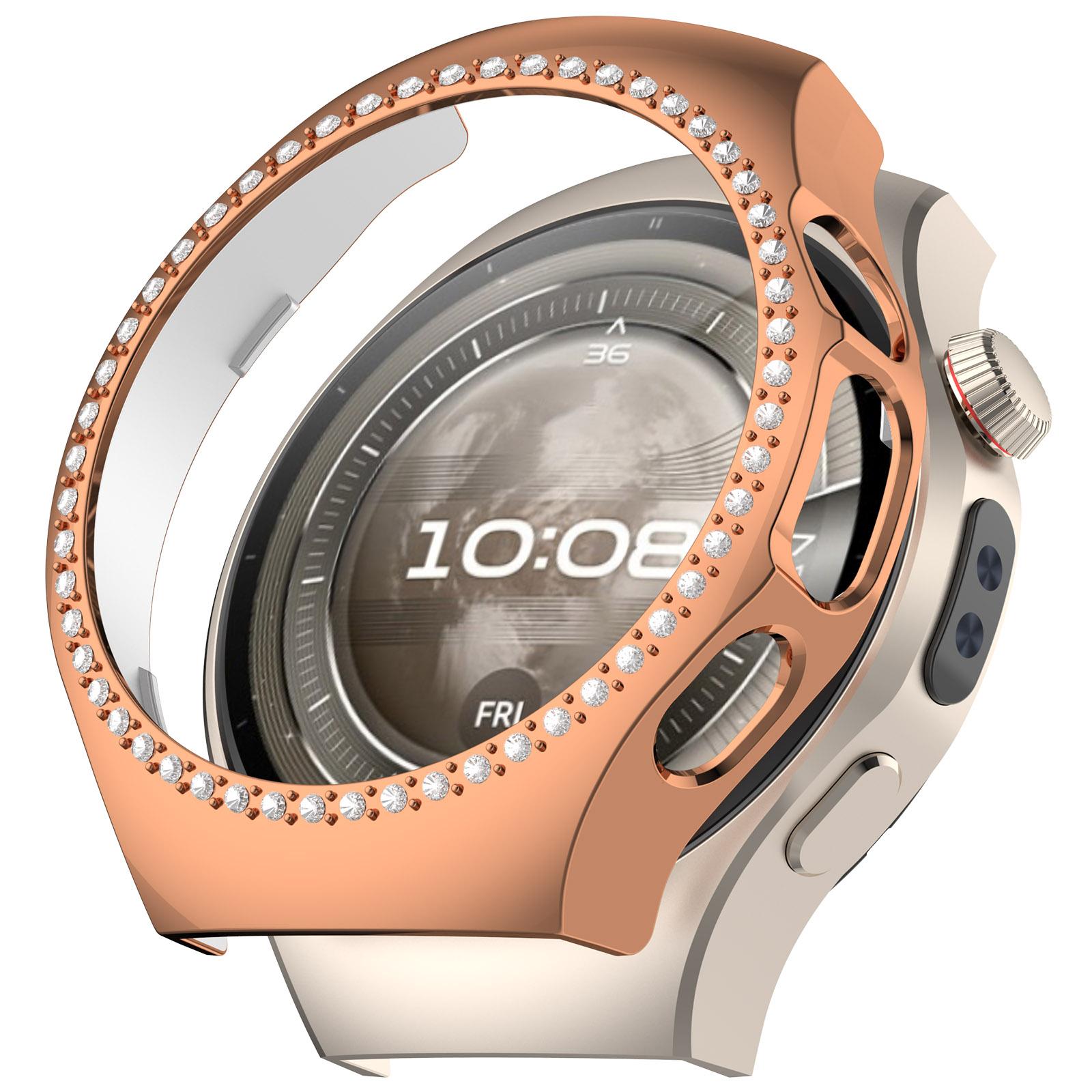 

For Huawei Watch 5 46mm Watch Case Rhinestone Decor Hollow Electroplating PC Watch Cover B