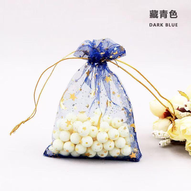 20PCS Moon Stars Drawstring Organza Bags Jewelry Gift Bags Pouches Gold Star Organza Favor Pouches for Christmas Wedding