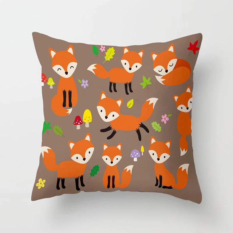 Cartoon Fox Animal Car Pillowcase Living Room Polyester Cushion Cover Sofa Decoration