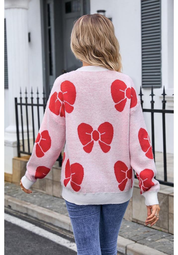 2026 Spring Women's Plus Size Bowknot Loose Sweater Pullover Knitwear