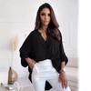 Women's Simple Loose Half-open Collar Single-breasted Long-sleeve Solid Color Shirt
