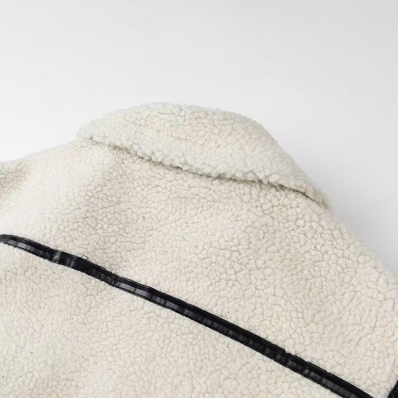 2023 European & American Women’s Winter Casual Lapel Long-Sleeve Zipper Lamb Wool Jacket Top