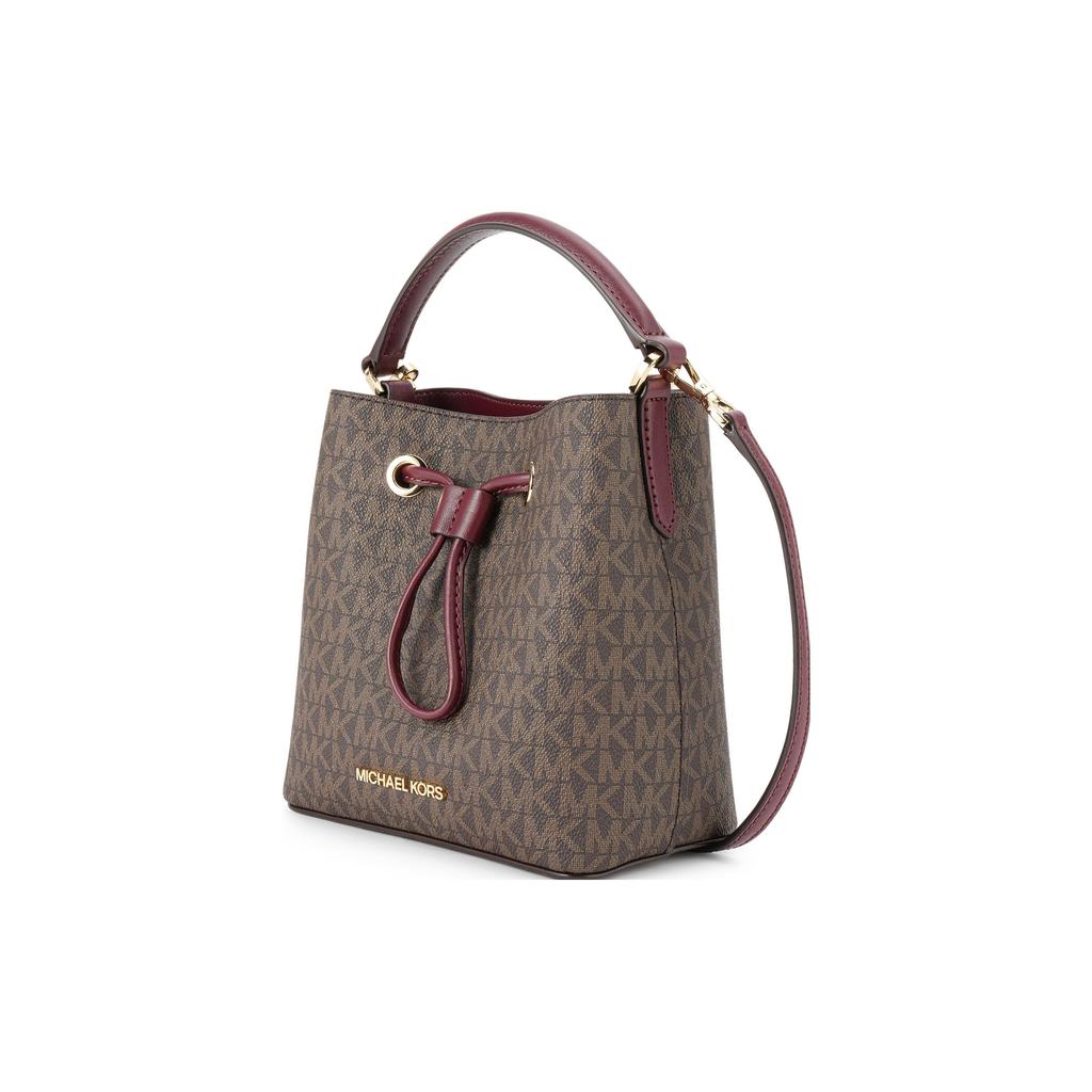 Michael Kors MK Suri Commuter Monogram Drawstring Leather Bucket Bag Women Handbags Berry-Purple 35T0GU2C0B-MERLOT