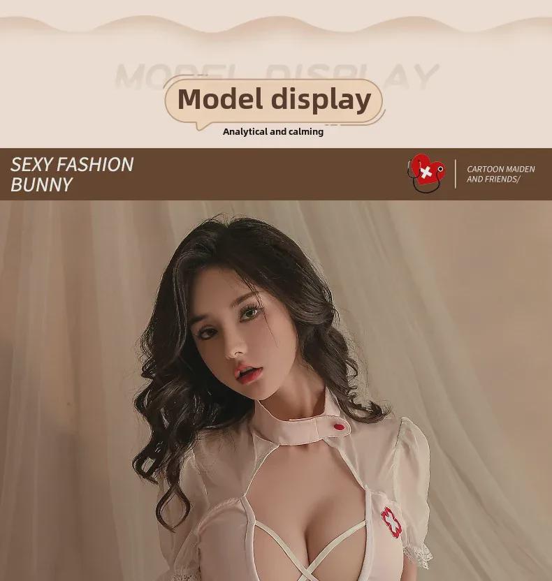Manyan Sexy Lace Deep V Sweet Nurse Uniform Skirt Suit 9812