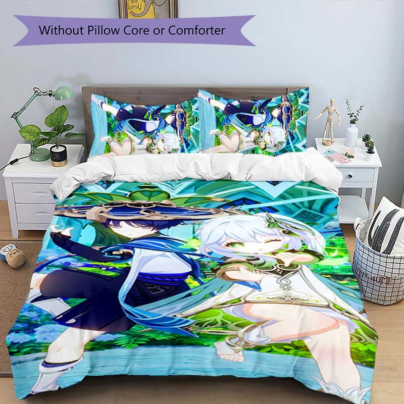 3pcs Genshin Impact characters8 pattern bedding set duvet cover set includes duvet cover &pillowcases, perfect all season bedroom decoration & gift