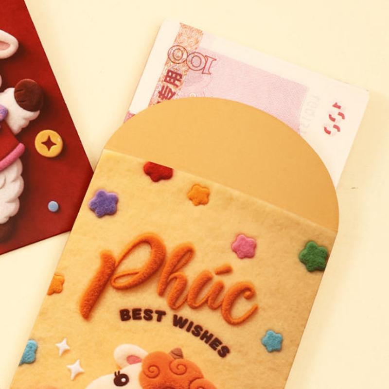 Cute 3D Sheep Red Pockets Colorful Vietnamese Wishes Print for Tet Family Gifting Occasions