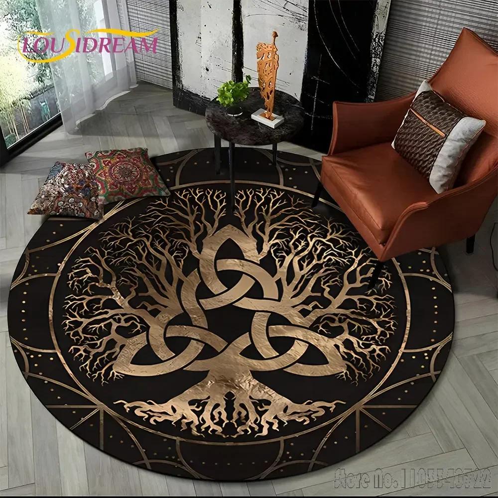 Viking Valknut Yggdrasil Tree of Life Rug Round Carpet 80cm Chair Non-slip Floor Mat Crawling For Kids Living Room Decor