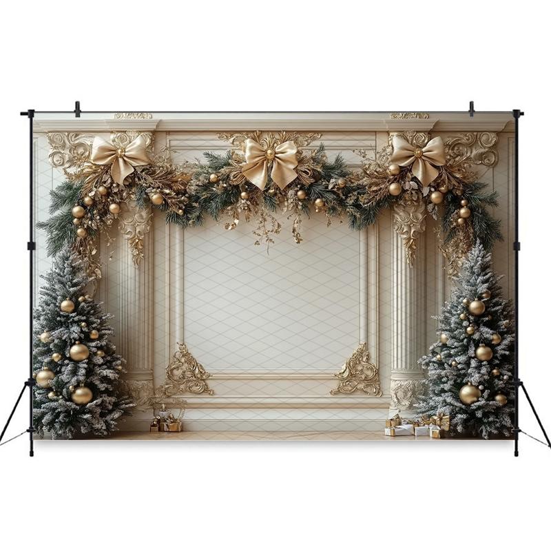 Mocsicka Christmas Background Photography New Year Party Tree Beige Wall Decorations Adult Child Photo Backdrop Studio Wallpaper