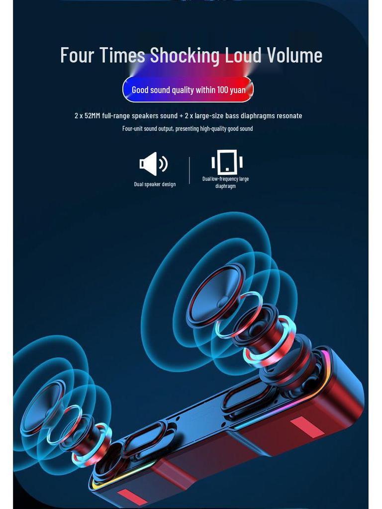 RGB Bluetooth Speaker: Wireless Luminous Portable Long Strip Desktop Sound Bar
