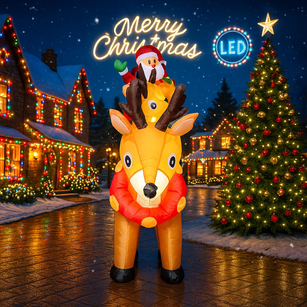 10.17FT Inflatable Toy Santa Claus Sleigh Reindeer Christmas Yard Decoration LED Lit Xmas Supplies Home Ornament Festive Gift