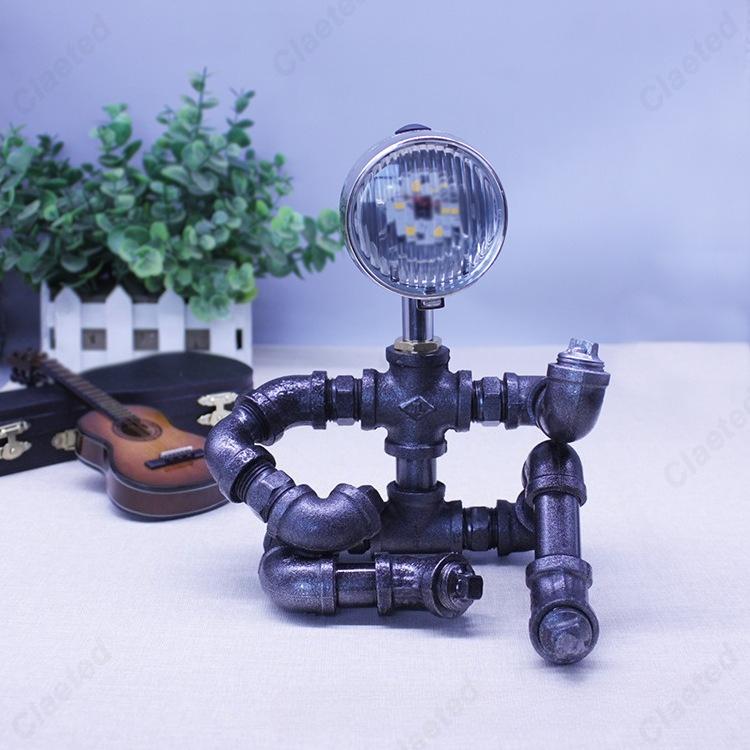 

American Creative New LED Water Pipe Robot Small Table Lamp Bar Restaurant Coffee Shop Living Room Study Decorative Lighting