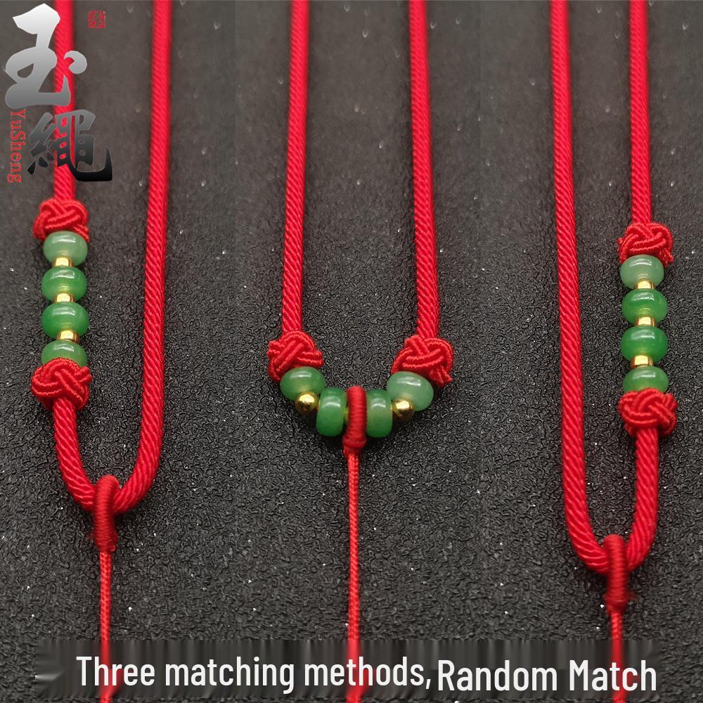 High-Grade Green Jade Braided Necklace Rope with Agate Crystal Pendant