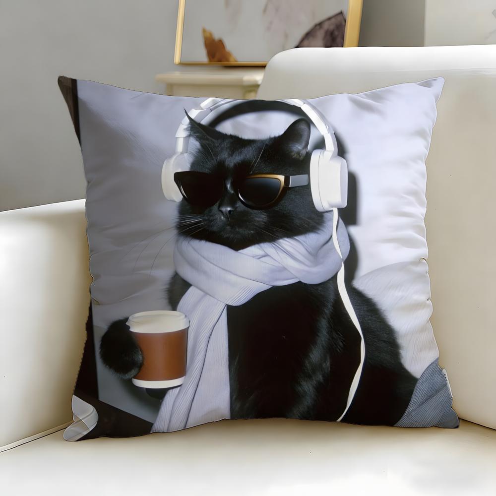 classic theme black cat Cushion Cover Soft & Easy-Wash Pillow Case – Versatile for Couch, Bed, Travel and Office