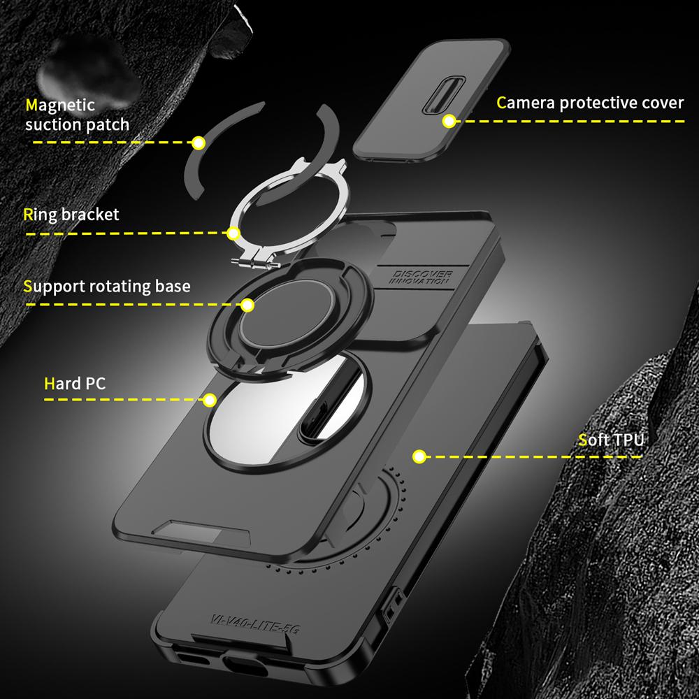 KEYSION 360° Ring Stand Phone Case for VIVO V40 SE 80W V40 Lite Slide Camera Protection Magnetic Shockproof Cover for VIVO Y200 5G