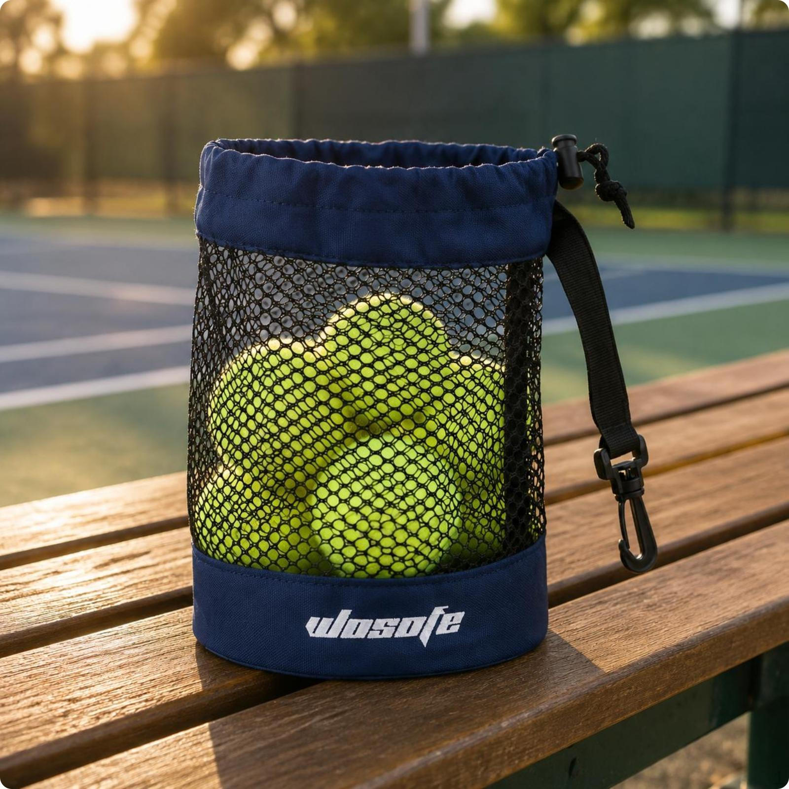 Drawstring Mesh Ball Bag Lightweight Cylindrical Dark Blue