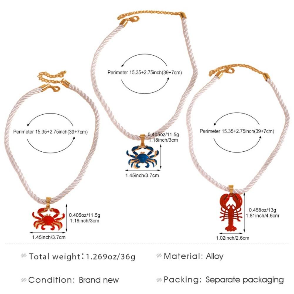 Cute Colorful Enamel Crab Lobster Ocean Animal Pendant White Rope Chain Necklace for Men Women Ocean Style Vacation Jewelry Gift