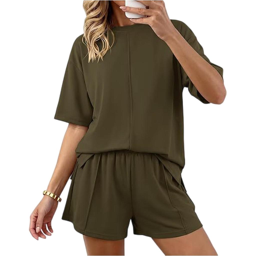 Women's 2-Piece Fashionable Casual Loose-Fit Short-Sleeve Top And Shorts Set