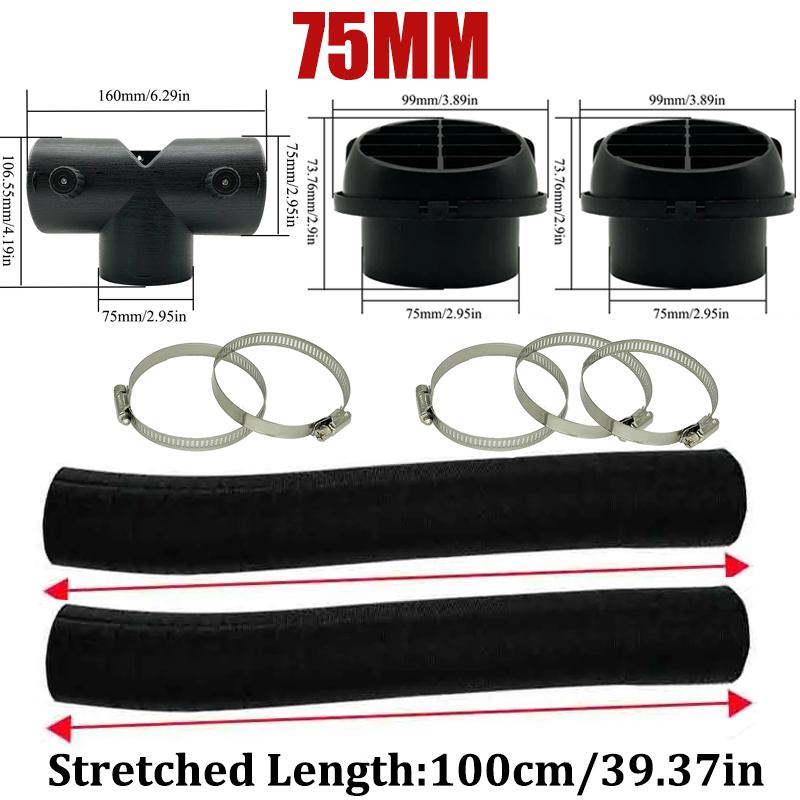 60mm 75mm Car Air Diesel Heater 2x Air Outlet Vent + 1x Valve Flap Outlet + 2x Warm Duct Pipe + 5x Clamp For Webasto Eberspacher