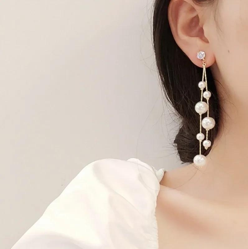 Delysia King Large and Small Pearl Long Earrings Ladies Fashion Jewelry Statement