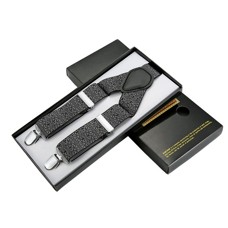 Vintage Classic Plaid Strap Clip 3.5Cm Men'S Trousers Elastic Strap Three Clips Adjustable Jacquard Webbing Clip