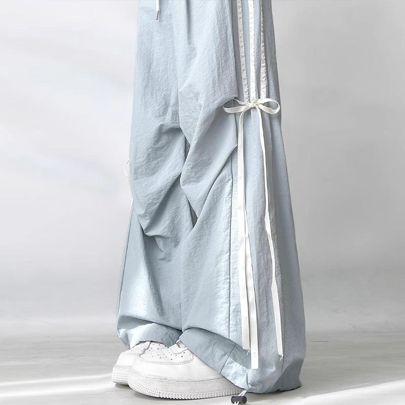 Blue Bow Work Pants for Women In Summer Thin High Waist Drooping Small Casual Sports Quick-drying Wide-leg Pants