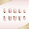 24Pcs Short Square Press On Nail Full Cover False Nail Glossy Gold French Tips Stick On Nail for Women and Girls