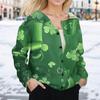 Women's Stylish St. Patrick Print Long Sleeve  Fleece Cardigan Button Jacket