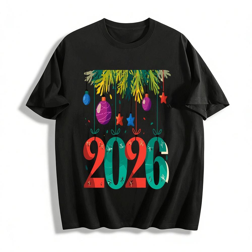 2026 New Year Themed Printed Casual Long Sleeve Top Pure cotton T-shirt XXS