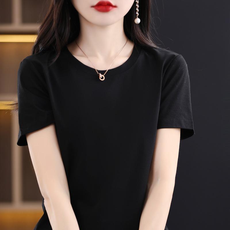 YYFS Damenmode, lässig, Sommer, Frühling, einfarbig, bedruckt, kurzärmelig, O-Ausschnitt, Blusen und Hemden